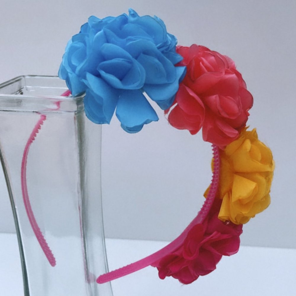 headband for girl 2 to 10 years old red, yellow pink and sky blue - Picture 2 of 3